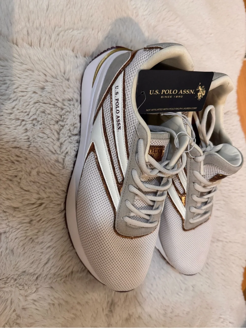 U.S. Polo Assn. Women’s White Mesh Trainer with Metallic Accents size 10